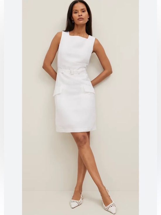 Ann Taylor Dresses & Skirts - NWT Ann Taylor White Linen Blend Sheath Belt dress women size 10